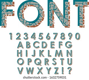 Crack textured font letters set