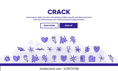 Crack Things Landing Web Page Header Banner Template Vector. Crack Glass And Window, Shield And Smartphone Display Screen, House And Heart Illustration