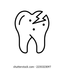 Correa en el icono de la línea dental. Dentista, esmalte, anestesia, caries, boca, extremidad artificial, dentífrico, inyección, doctor, diploma. Concepto de atención de la salud. Icono de línea de vector sobre fondo blanco