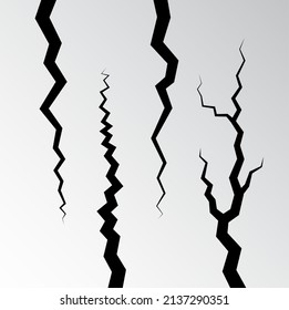 Crack vector wall line effect. Ground broken cracked wall earthquake isolated background