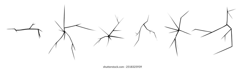 Crack wall ar glass texture effect. Vector line illustration