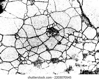 Crack in the wall. Broken plaster or glass. Cracked concrete road. Dried soil. Grunge vector background.