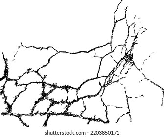 Crack in the wall. Broken plaster or glass. Cracked concrete road. Dried soil. Grunge vector background.