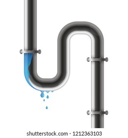 Crack in a water pipe with water drops