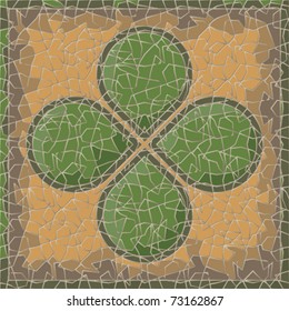 cracked antique mosaic panel with clover