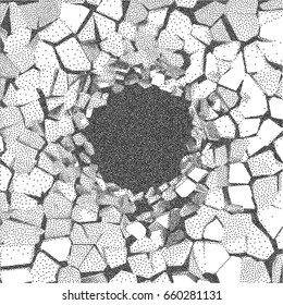 Cracked background. Stippled vector illustration.