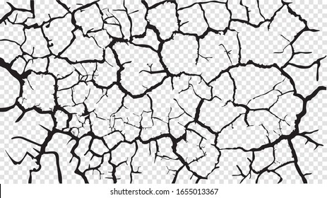 Cracked barren desert earth on transparent background banner caused by drought from global warming