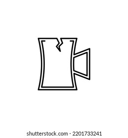 cracked beer stein glass icon on white background. simple, line, silhouette and clean style. black and white. suitable for symbol, sign, icon or logo