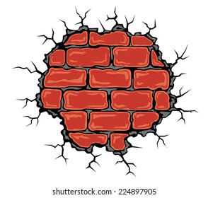 Cracked birck wall in cartoon style. Vector illustration