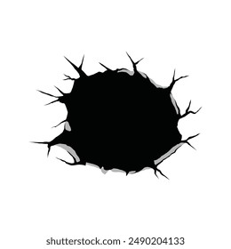 Cracked black hole on white background. Isolated vector illustration.