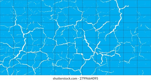 Cracked blue tiled surface with white vein-like fractures forming a grid pattern, creating an abstract, distressed texture ideal for backgrounds, design projects, and architectural or pool-themed visuals.


