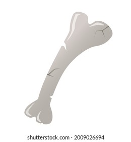 Cracked bone - creative, modern cartoon style object. Illustration on white background, can be used as icon. Ancient remains of a person or animal. Perfect for Halloween style stickers and designs