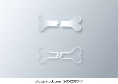 cracked bone icon for medical illustration made in white papercut effect style