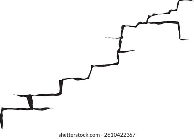 Cracked brick wall. Damage surface crack and fissure in ground, concrete, crevices from disaster silhouette breaks on land surface from earthquake isolated on white background. Broken ground	
