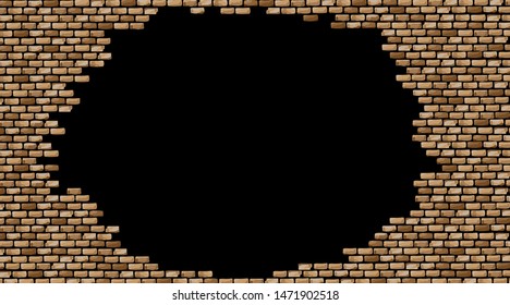 Cracked brick wall on black background  - vactor illustration