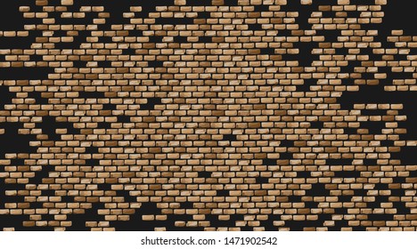 Cracked brick wall on black background  - vactor illustration
