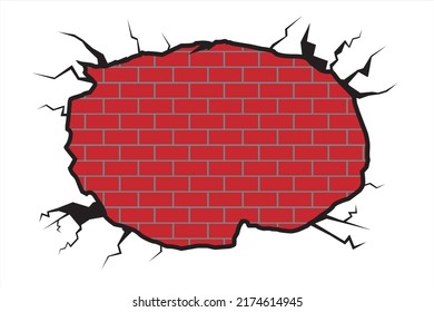 Cracked brick wall. A cracked stonewall. Realistic cracks in the wall. Ground cracks set. Earthquake cracking holes. Grunge style mask overlay with cracked texture