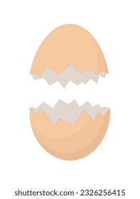 Cracked and broken brown eggshell. Vector illustration on white background.