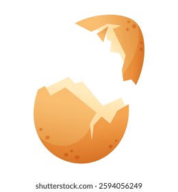 Cracked and broken eggshell, open shell of brown chicken egg. Hatching or cooking, breaking eggshell to get nutritious product. Organic waste. Garbage sorting, recycling.