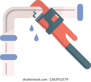 Cracked or Broken Water Supply Pipe with wrench concept, Plumbing Fixture vector icon design, Handyman Service symbol House Repairing sign, Civil Engineering and Building Contractor stock illustration