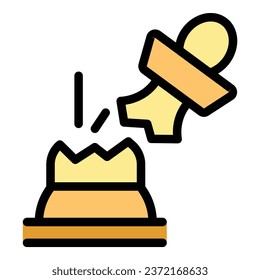 Cracked chess piece icon outline vector. Online game. Computer play color flat