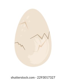 Cracked chicken egg. Natural and organic product with shell. Stages of birth of chicken, feathered bird. Easter symbol. Poster or banner for website. Cartoon flat vector illustration