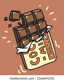 Cracked Chocolate Bar Illustration Drawing With Chocolate Chunk Falls Apart