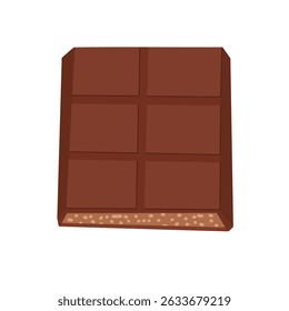 Cracked chocolate bar with visible nut center. Tasty cartoon sweets vector hand drawn illustration. For menu design, candy packaging, stickers, food visuals, web