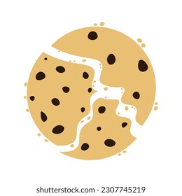Cracked chocolate chip cookies cartoon. Vector illustration.