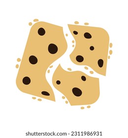 Cracked chocolate chip cookies cartoon. Vector illustration.
