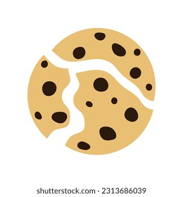 Cracked chocolate chip cookies cartoon. Vector illustration.