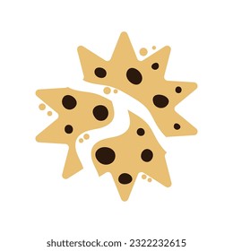 Cracked chocolate chip cookies cartoon. Vector illustration.