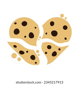 Cracked chocolate chip cookies cartoon. Vector illustration.