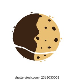 Cracked chocolate chip cookies coated with chocolate. Vector illustration.