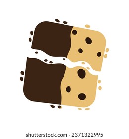 Galletas con patatas de chocolate rotas recubiertas de chocolate. Ilustración vectorial.