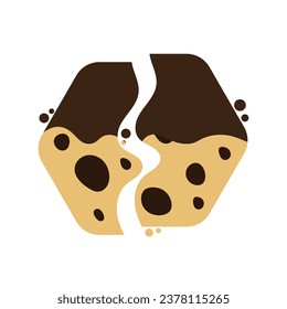 Cracked chocolate chip cookies coated with chocolate. Vector illustration.