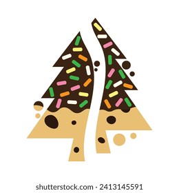 Cracked chocolate chip cookies coated with chocolate and sugar flake cartoon. Vector illustration.