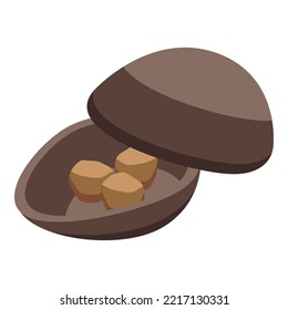 Cracked chocolate egg icon isometric vector. Easter surprise. Dark candy