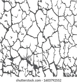 Cracked clay, ground or glass texture. Stock Vector illustration isolated on white background.