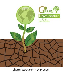 Cracked clay. Tree design. Go green. Save world. vector illustration.