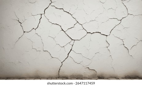 Textura de parede de concreto rachado. Parede de concreto branco com rachaduras e bordas gastas. Parede rachada.	