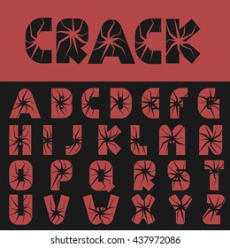 Cracked creative alphabet. Broken letters, Vector illustration