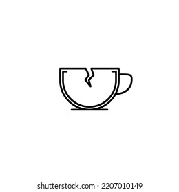 cracked cup icon on white background. simple, line, silhouette and clean style. black and white. suitable for symbol, sign, icon or logo