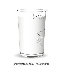 Cracked cup of milk. Vector illustration.