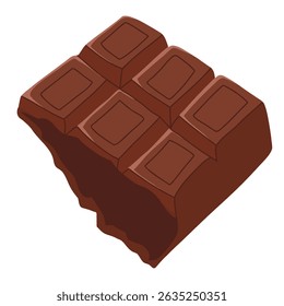Cracked dark chocolate bar. Vector cartoon hand drawn dessert illustration. For confectionery packaging, promo materials, product designs, menu use, stickers