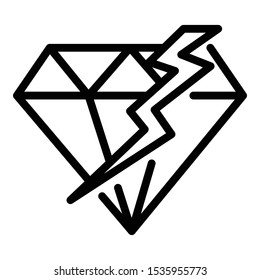 Cracked diamond icon. Outline cracked diamond vector icon for web design isolated on white background