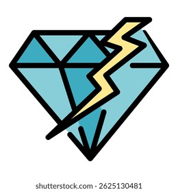 Cracked diamond icon. Outline cracked diamond vector icon color flat isolated