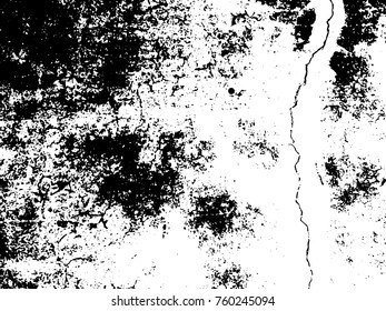 Cracked distressed concrete wall texture. Rustic black and white vector overlay for vintage effect. Asphalt road top view. Rough surface. Black noise and dirt. Grungy asphalt texture. Monochrome grit