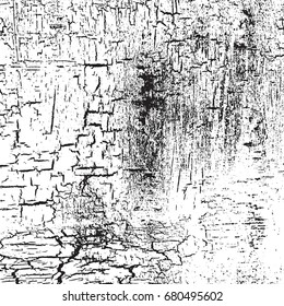 Cracked distressed overlay texture. Grunge aged design template. Damaged aging urban background. EPS10 vector.