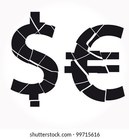 cracked dollar euro symbol vector
